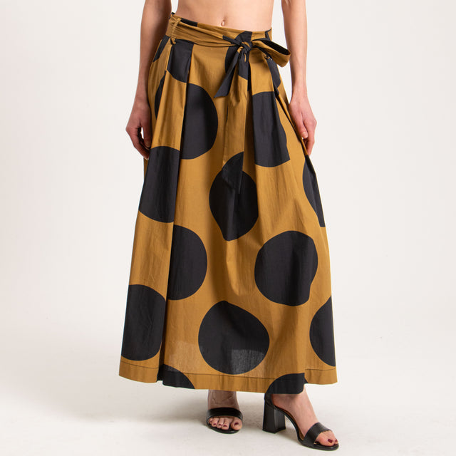 Souvenir-Gonna popeline maxi pois elastico dietro - ocra/nero