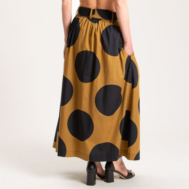 Souvenir-Gonna popeline maxi pois elastico dietro - ocra/nero