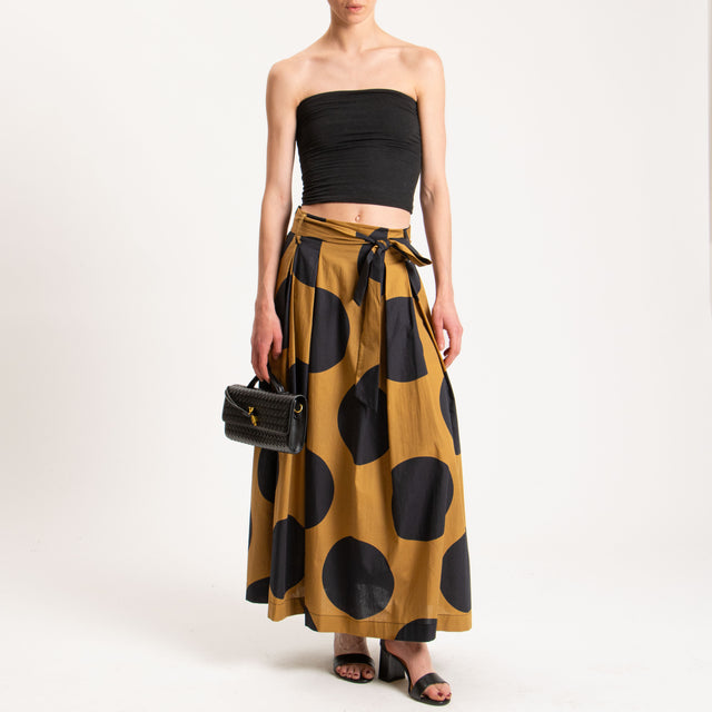 Souvenir-Gonna popeline maxi pois elastico dietro - ocra/nero
