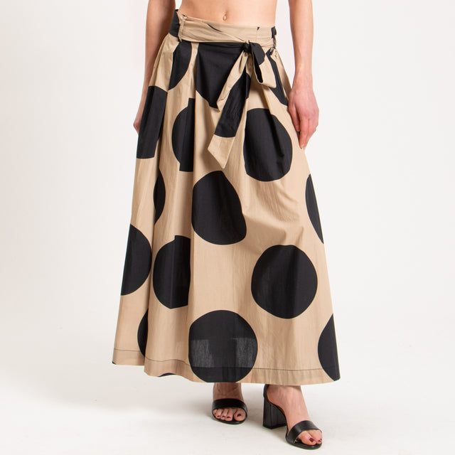 Souvenir-Gonna popeline maxi pois elastico dietro - sabbia/nero