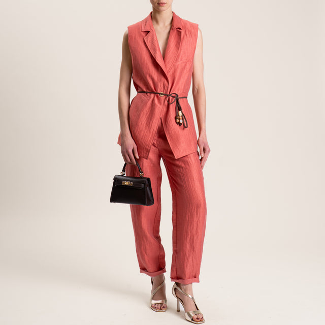 Souvenir-Gilet misto lino con spalline - corallo