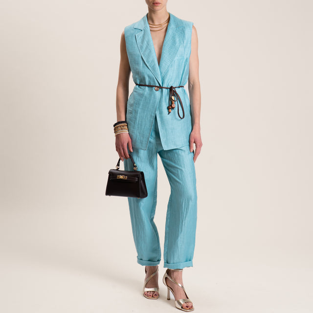 Souvenir-Gilet misto lino con spalline - turchese