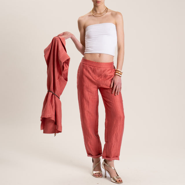 Souvenir-Pantalone misto lino elastico dietro - corallo