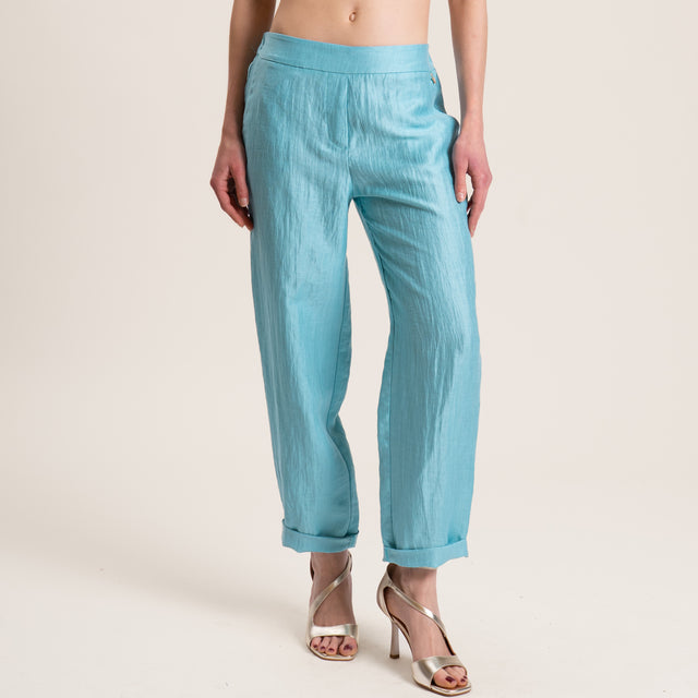 Souvenir-Pantalone misto lino elastico dietro - turchese