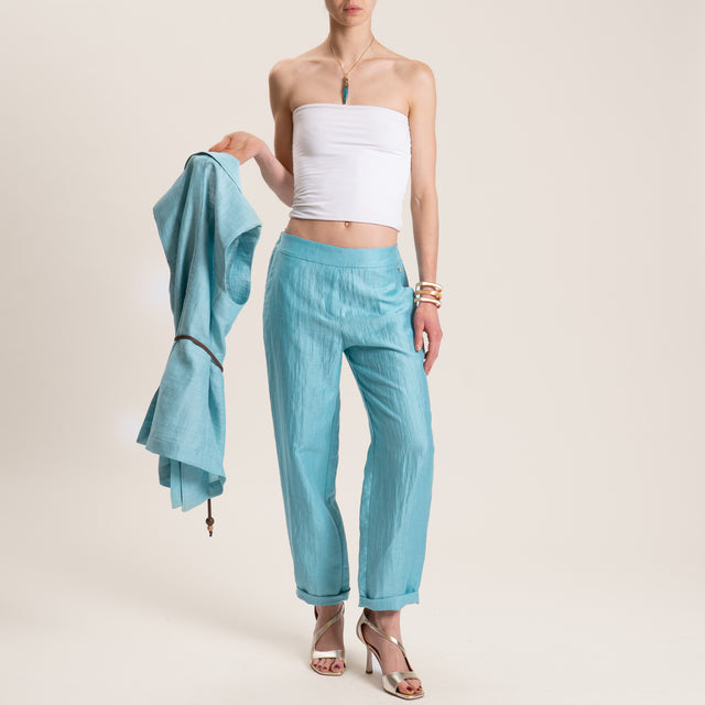 Souvenir-Pantalone misto lino elastico dietro - turchese