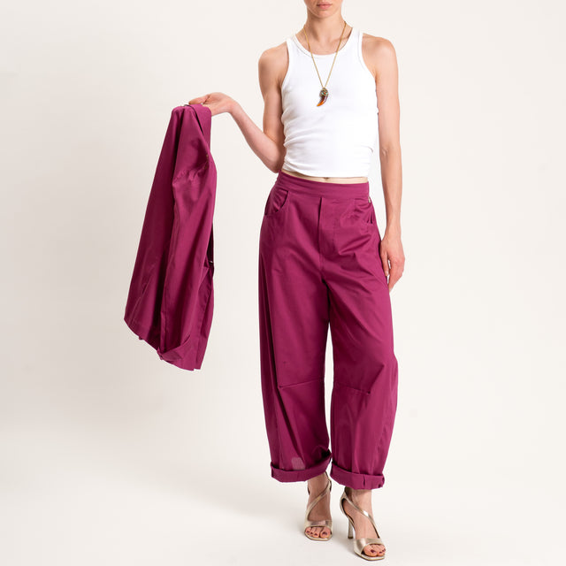 Souvenir-Pantalone barrel cotone super light elasticizzato - amarena