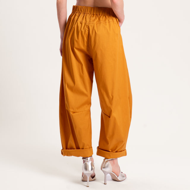 Souvenir-Pantalone barrel cotone super light elasticizzato - Senape