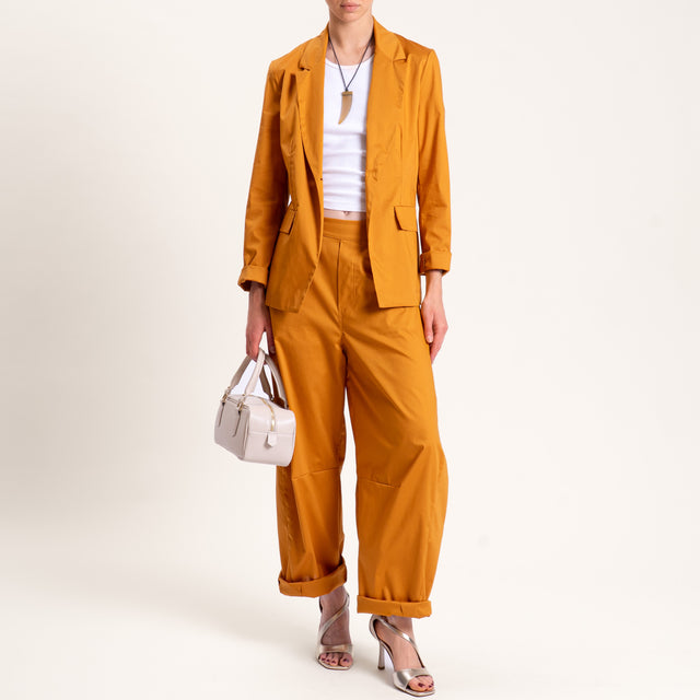 Souvenir-Pantalone barrel cotone super light elasticizzato - Senape