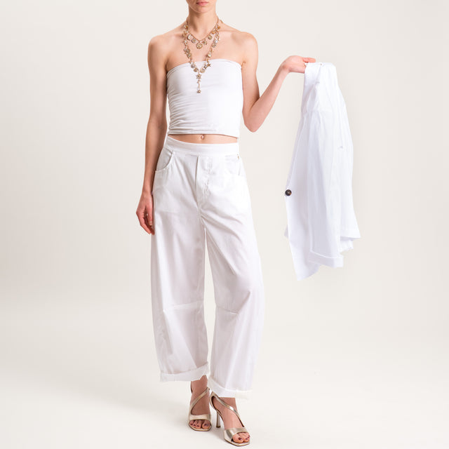 Souvenir-Pantalone barrel cotone super light elasticizzato - bianco