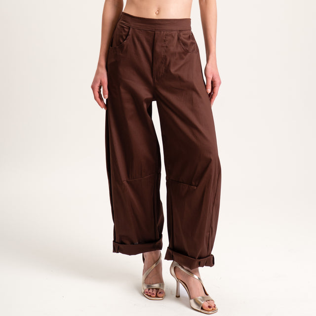 Souvenir-Pantalone barrel cotone super light elasticizzato - cioccolato