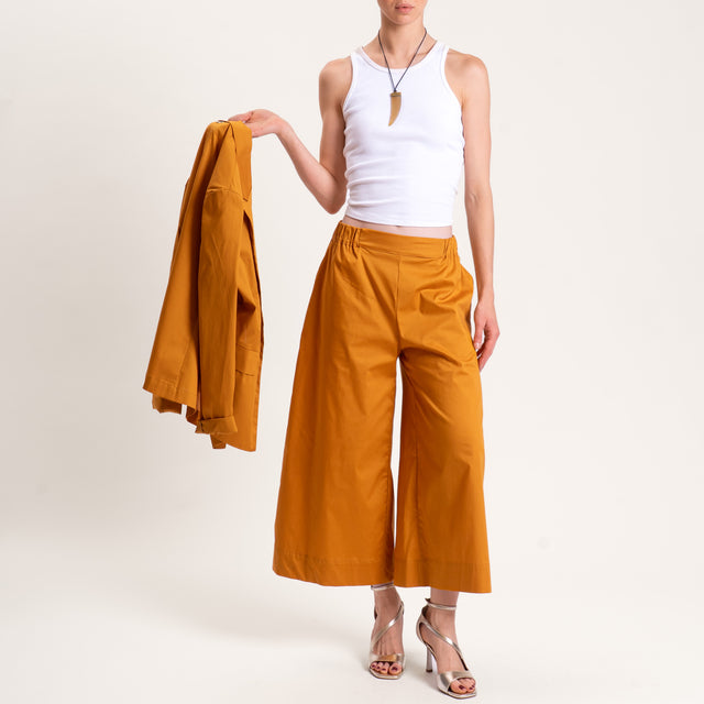 Souvenir-Pantalone crop cotone super light elasticizzato - Senape