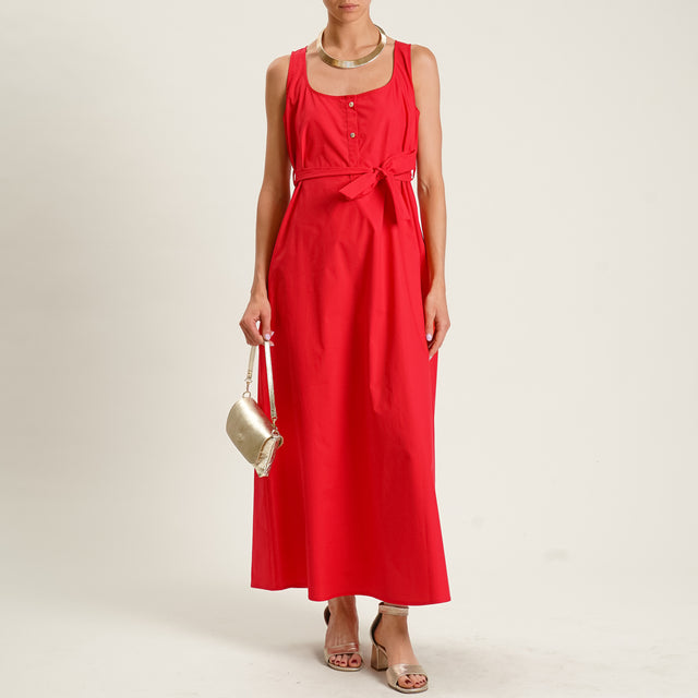 Souvenir-Abito bottoni davanti con cintura - rosso