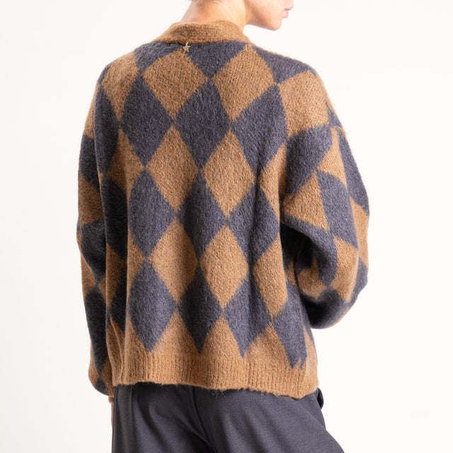 Souvenir-Cardigan rombi misto mohair - cammello/piombo