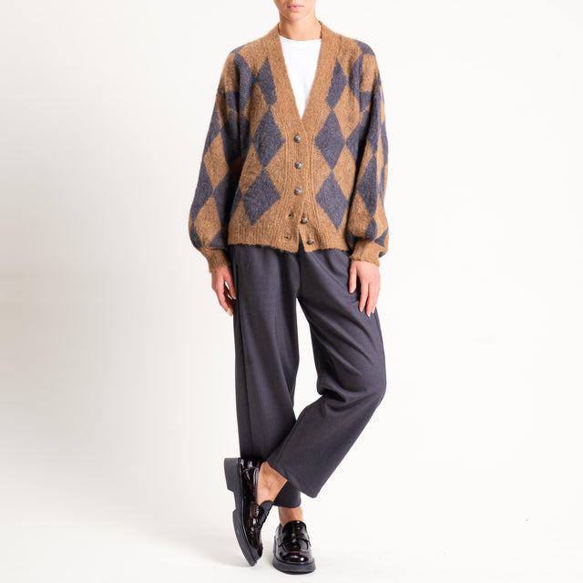 Souvenir-Cardigan rombi misto mohair - cammello/piombo