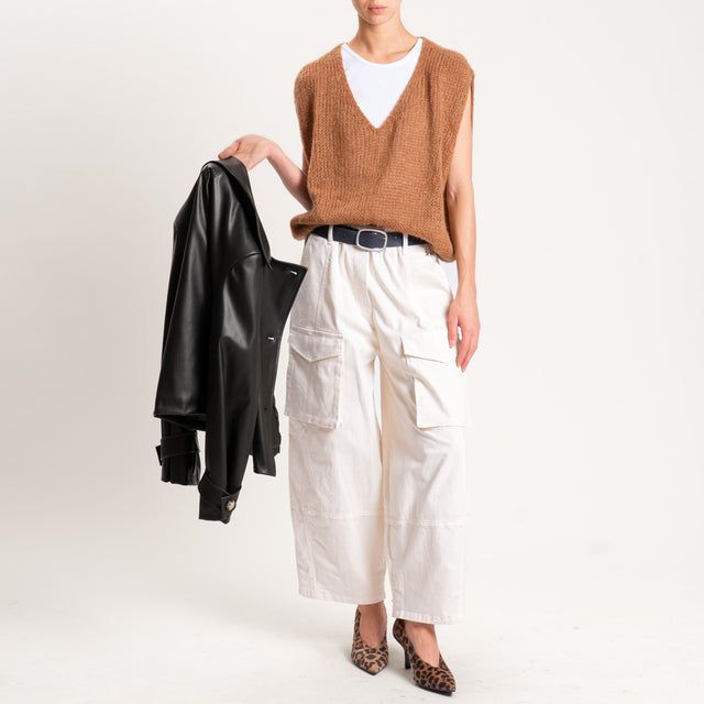 Souvenir-Pantalone cargo elastico in vita - burro