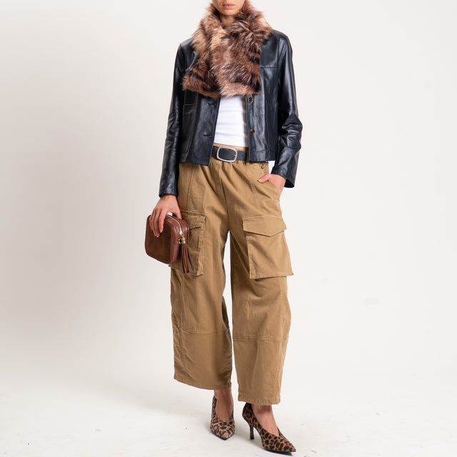 Souvenir-Pantalone cargo elastico in vita - kaki