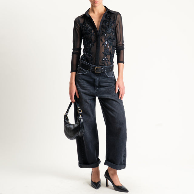 Souvenir-Camicia body ricamato in tulle - nero