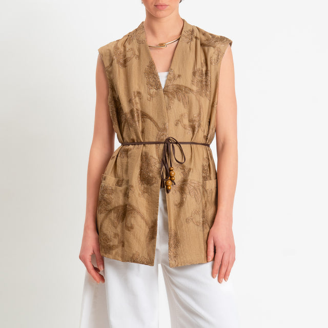 Souvenir-Gilet damascato con cintura - bronzo