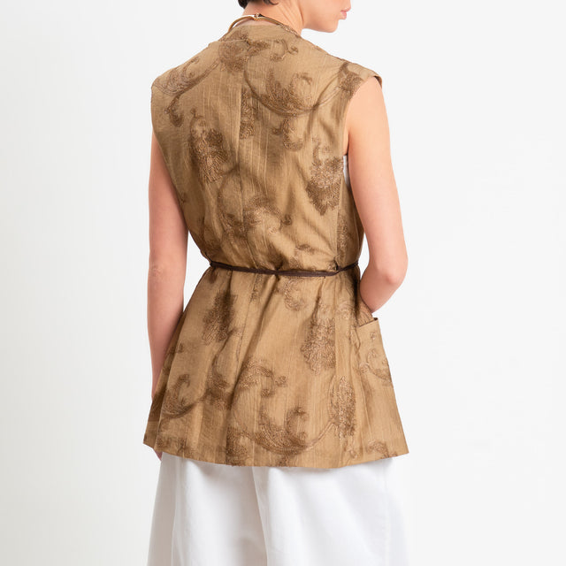 Souvenir-Gilet damascato con cintura - bronzo