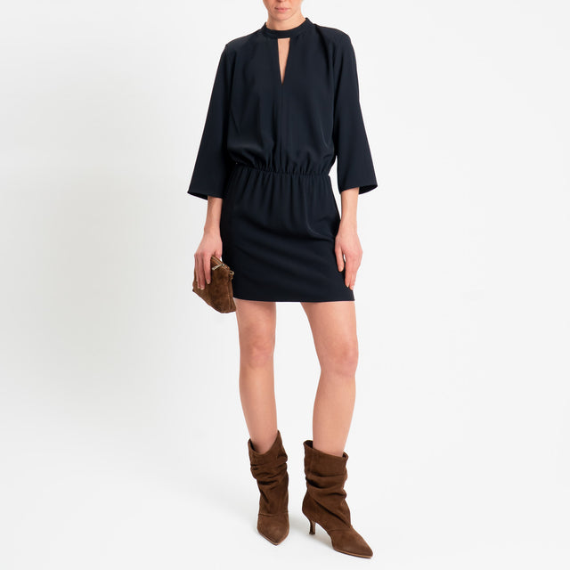 Souvenir-Abito tessuto fluido elastico in vita - nero