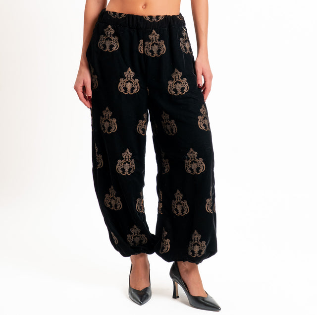Souvenir-Pantalone velluto con ricami - nero