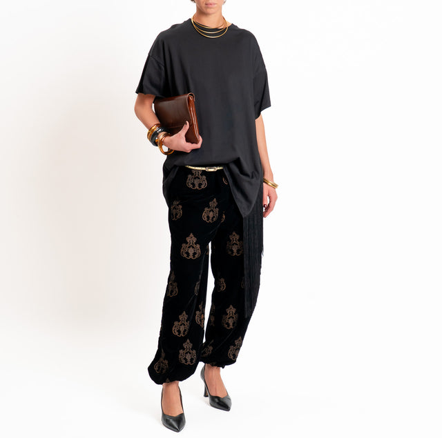 Souvenir-Pantalone velluto con ricami - nero