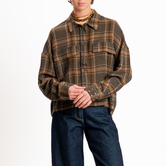 Souvenir-Camicia check misto lana vergine - olio/militare