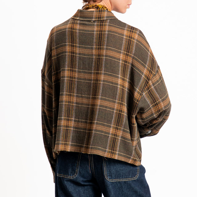 Souvenir-Camicia check misto lana vergine - olio/militare
