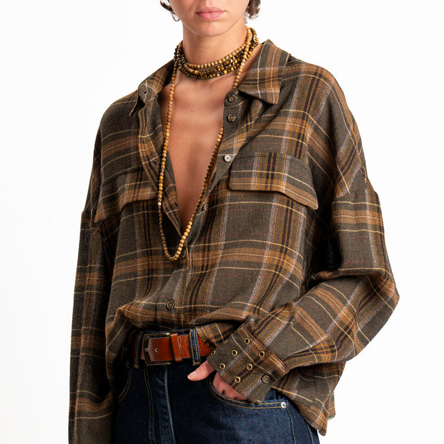 Souvenir-Camicia check misto lana vergine - olio/militare