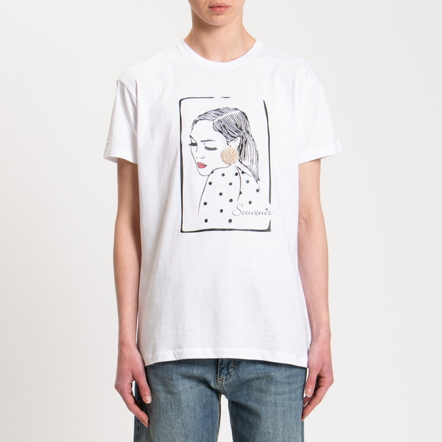 Souvenir-T-shirt stampa donna con applicazione - bianco