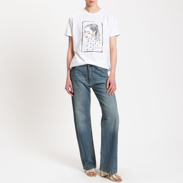 Souvenir-T-shirt stampa donna con applicazione - bianco