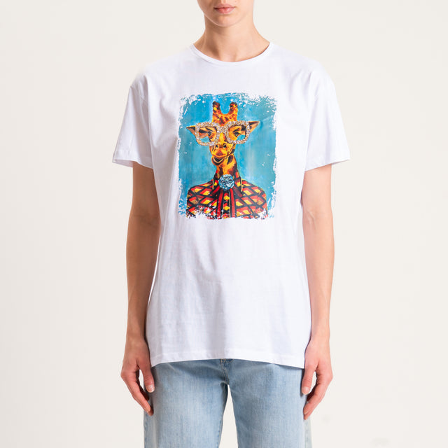 Souvenir-T-shirt stampa giraffa con strass - bianco
