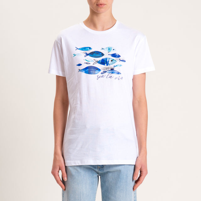 Souvenir-T-shirt stampa fishes - bianco