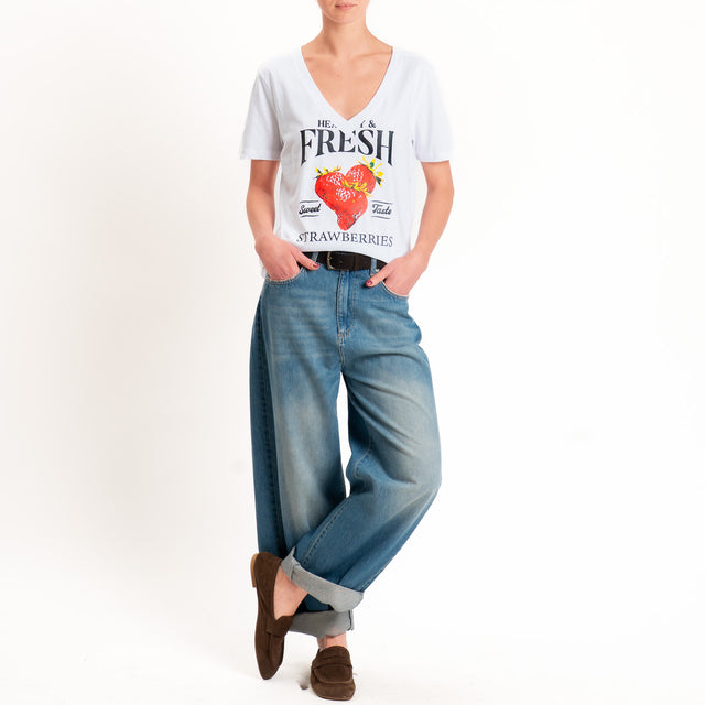 Souvenir-T-shirt scollo v stampa fragola - bianco