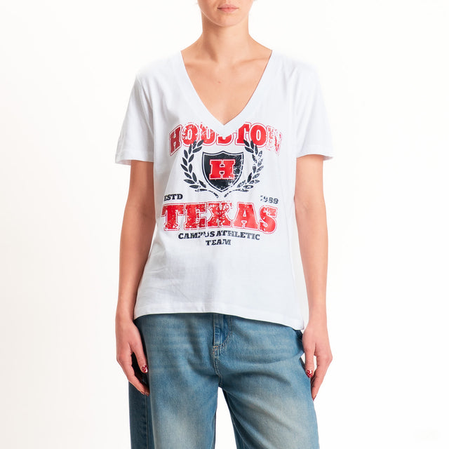 Souvenir-T-shirt scollo v stampa "HOUSTON TEXAS" - bianco