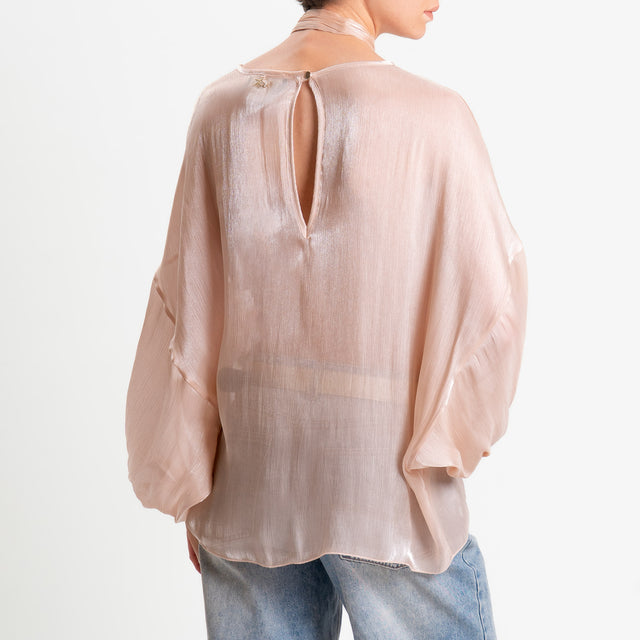 Souvenir-Blusa in organza con sciarpa - cipria