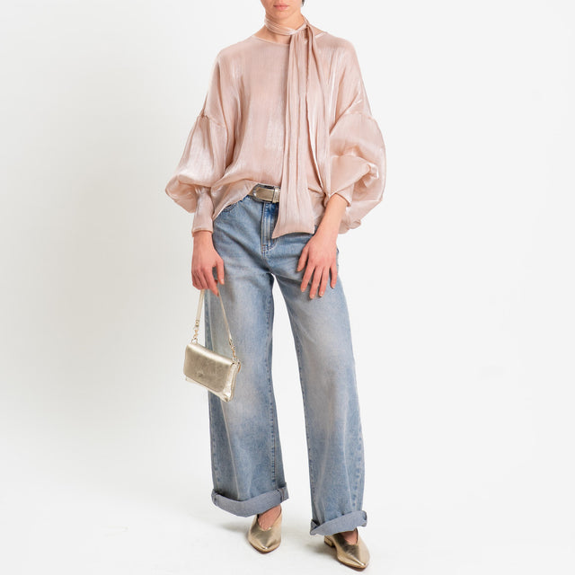 Souvenir-Blusa in organza con sciarpa - cipria