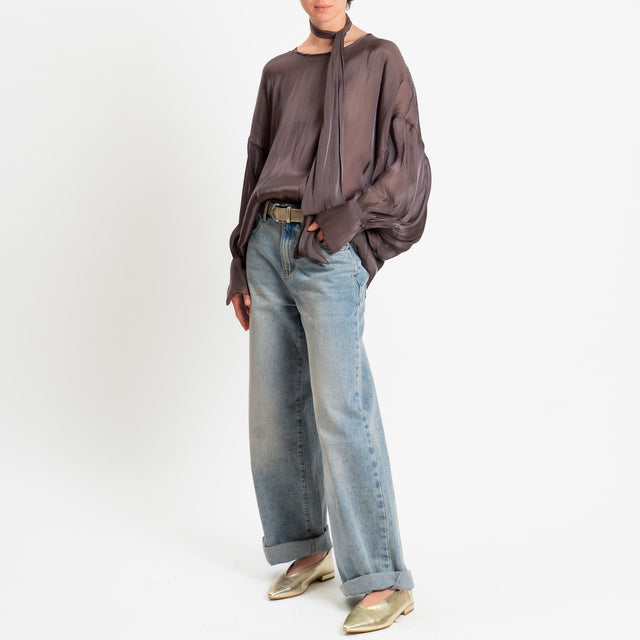 Souvenir-Blusa in organza con sciarpa - moka