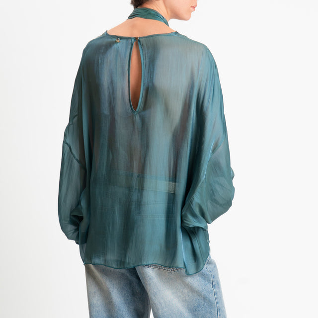 Souvenir-Blusa in organza con sciarpa - verde