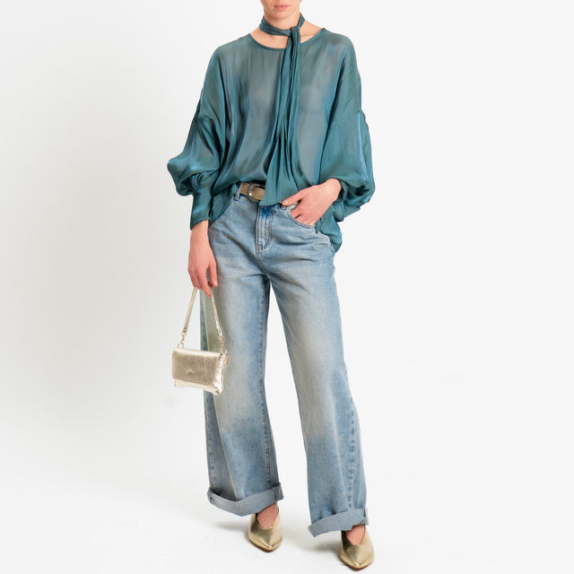 Souvenir-Blusa in organza con sciarpa - verde