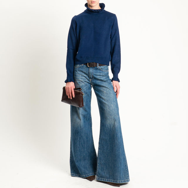 Souvenir-Maglia collo alto bordi con rouches - blu navy