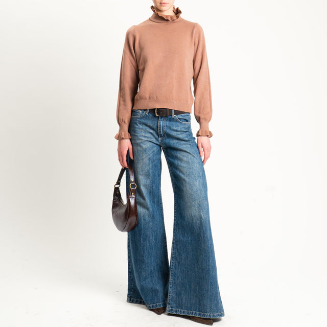 Souvenir-Maglia collo alto bordi con rouches - moka