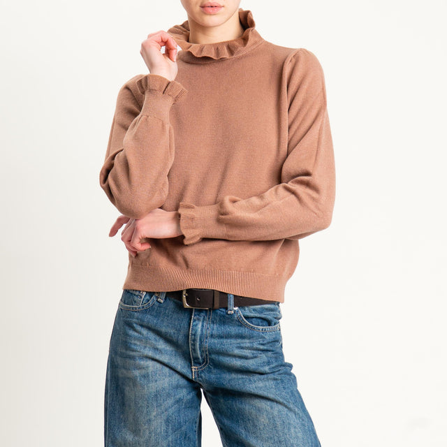 Souvenir-Maglia collo alto bordi con rouches - moka