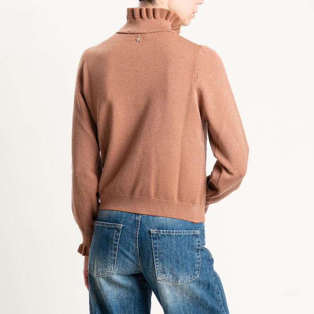 Souvenir-Maglia collo alto bordi con rouches - moka