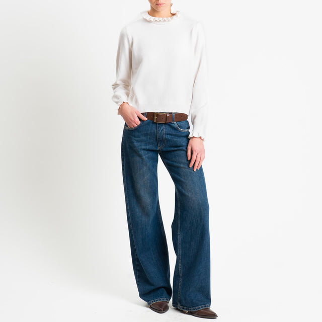 Souvenir-Maglia collo alto bordi con rouches - panna