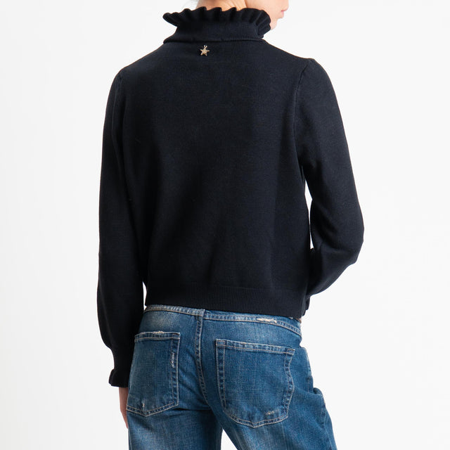 Souvenir-Maglia collo alto bordi con rouches - Nero