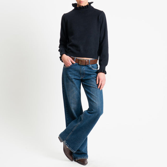 Souvenir-Maglia collo alto bordi con rouches - Nero