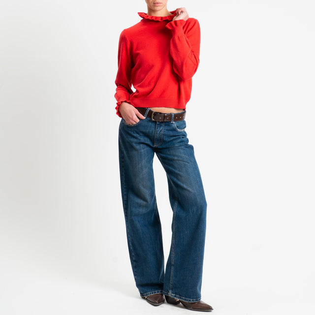 Souvenir-Maglia collo alto bordi con rouches - rosso