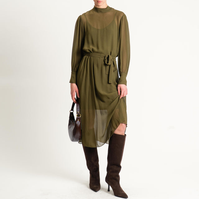 Souvenir-Abito georgette con cintura - militare