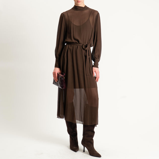 Souvenir-Abito georgette con cintura - moro